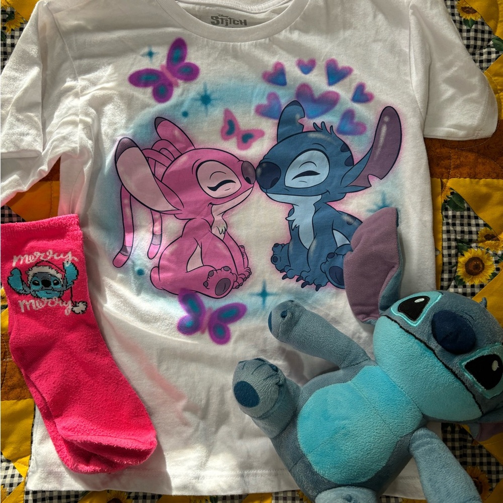 Stitch and Angel Tee with Plushie and Socks
